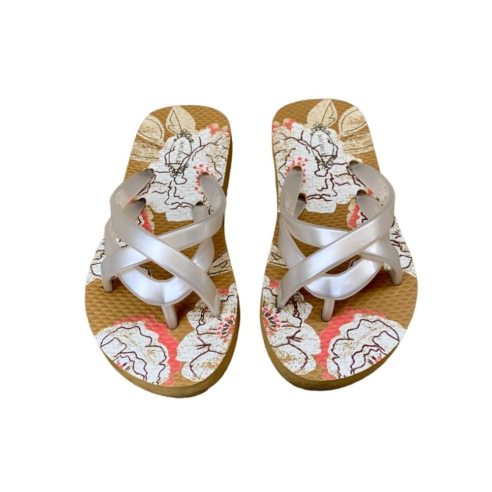 JOYFOLIE Girls Elena Flip Flop Sandals 10T 11T Brown Floral Toddler Girl Shoes